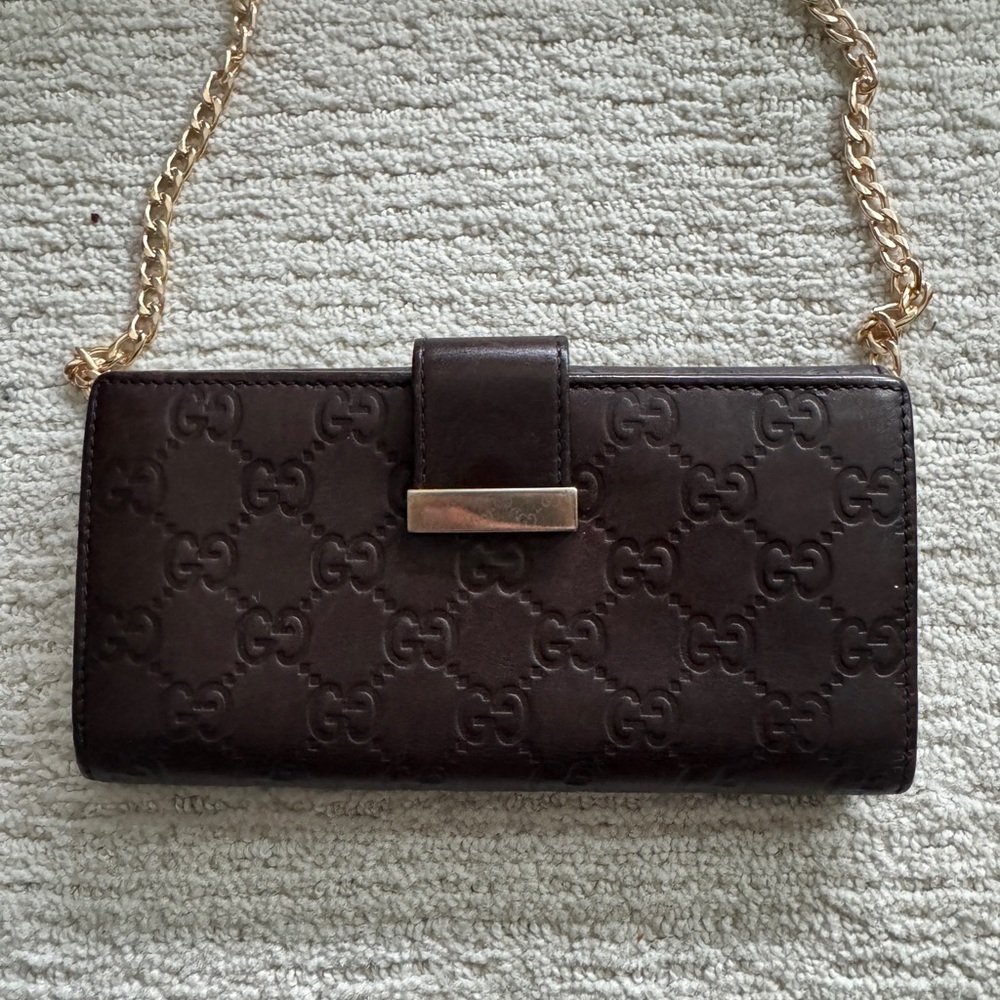 Gucci Brown Guccissima Leather Metal Bar Continental Wallet